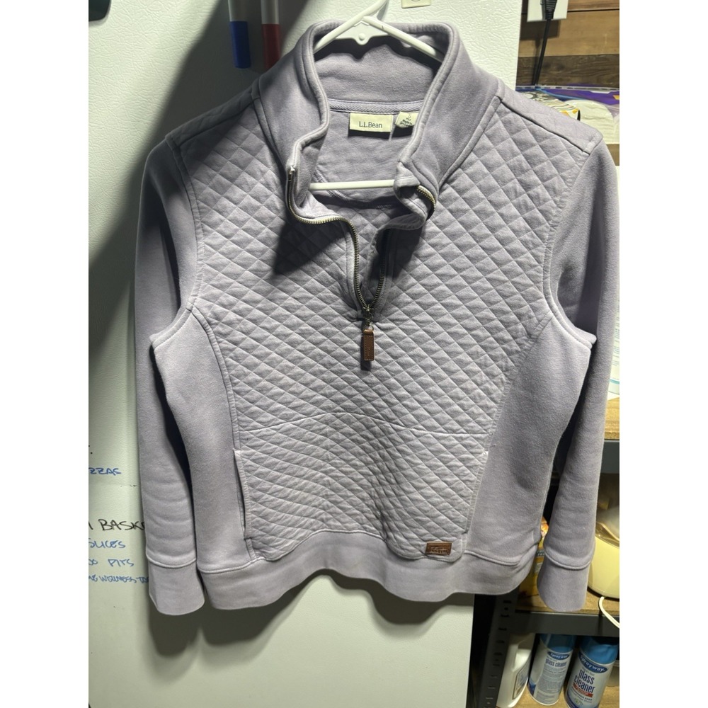 L.L.Bean Women 1/4 Zip Long Sleeve Quilted Sweatshirt Size Small Gray‎